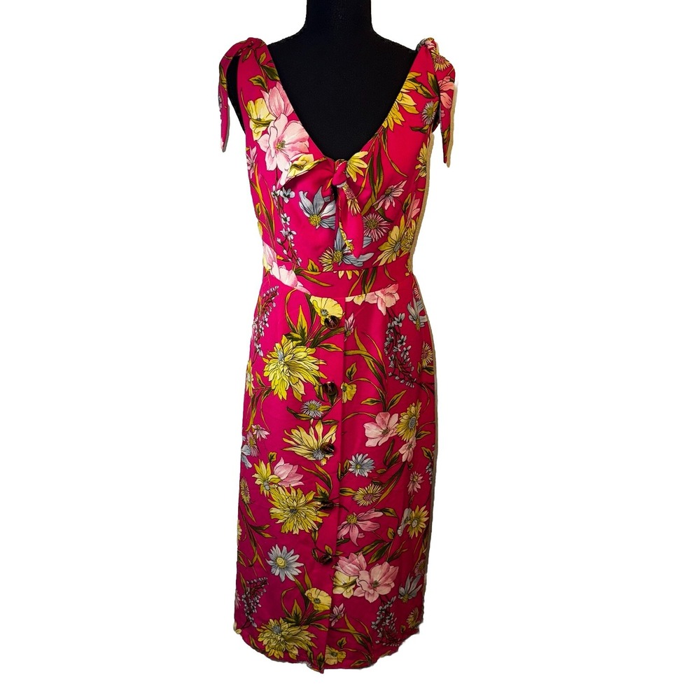 June And Hudson‎ Sun Dress Floral Print Tie Strap Pink Buttons Size Medium